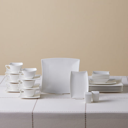 Karaca Stream Pure Perfect Blanc 32 Pièces Service de Petit Déjeuner 6 Personnes Carré