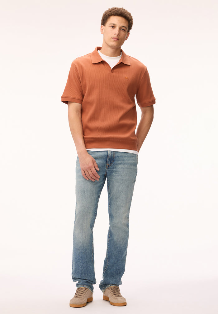 Buffalo Men Tops Brown Knit Knit Short Sleeve Textured Knit Open Collar