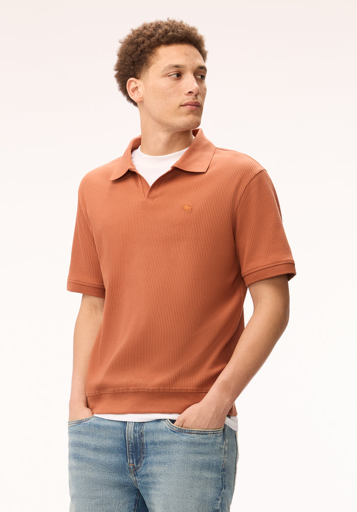 Buffalo Men Tops Brown Knit Knit Short Sleeve Textured Knit Open Collar