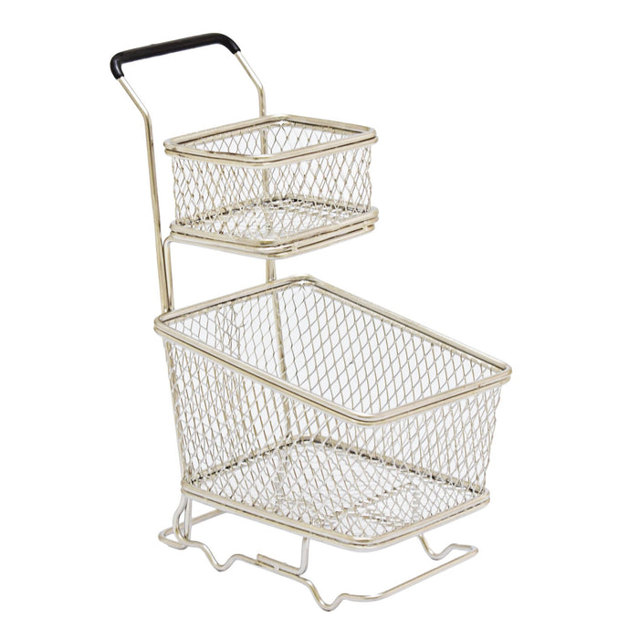 Kitchen Life Double Basket Shopping Trolley Silver