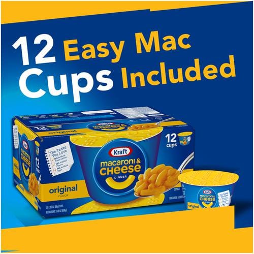 Kraft Easy Mac and Cheese Cups 12 Units / 58 g / 2.05 oz Kids and adults love the delicious taste and creamy texture of macaroni pasta with cheesy goodness-20263 Hannah's Variety Store