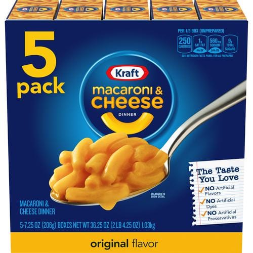 Kraft Macaroni and Cheese 5 Units / 206 g / 7.2 oz The same delicious taste as always, with no artificial colors, flavors, or preservatives-211808 Hannah's Variety Store