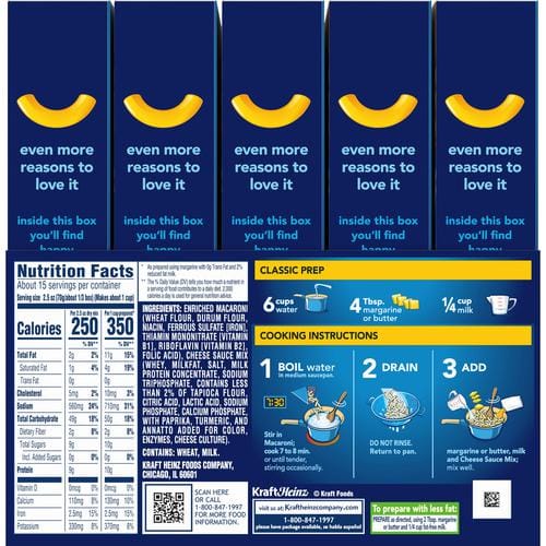 Kraft Macaroni and Cheese 5 Units / 206 g / 7.2 oz The same delicious taste as always, with no artificial colors, flavors, or preservatives-211808 Hannah's Variety Store