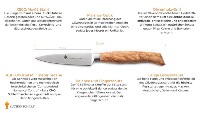 Küchenscharf Spickmesser 9 cm (100% Solinger Handwerkskunst)