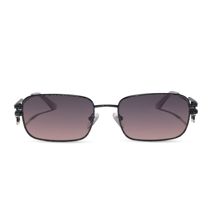 diff eyewear x practical magic featuring the kylie rectangle sunglasses with a gunmetal frame and mauve lenses front view