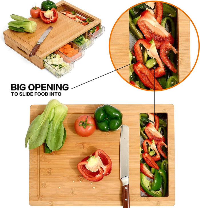 Large Bamboo Cutting Board and 4 Containers with Mobile Holder gift included for Home Kitchen -Home Living Store - -