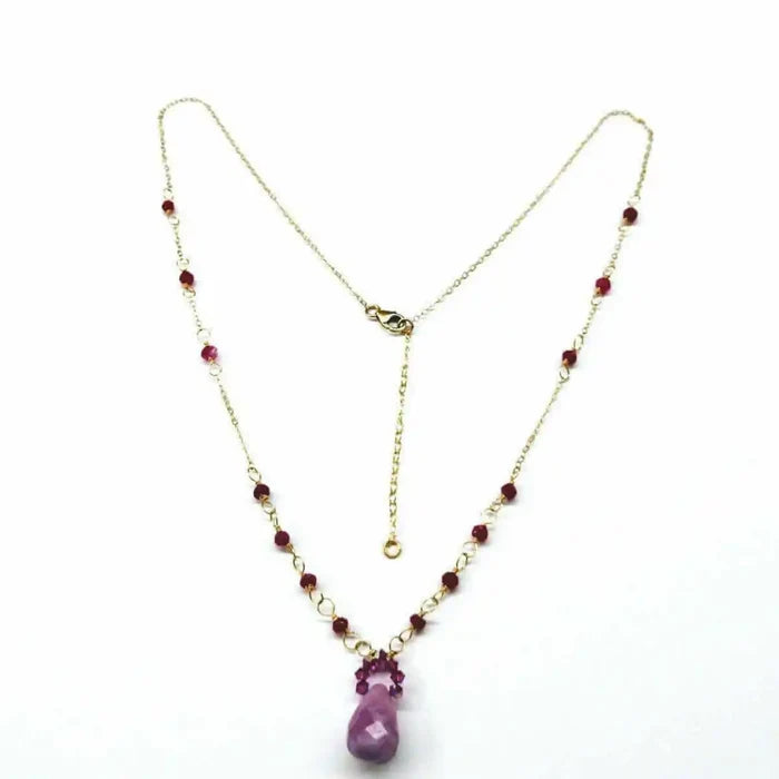 Lilac Jade Drop Gemstone Wire Wrapped Gold Filled Necklace showcasing a lavender gemstone pendant and decorative chain.