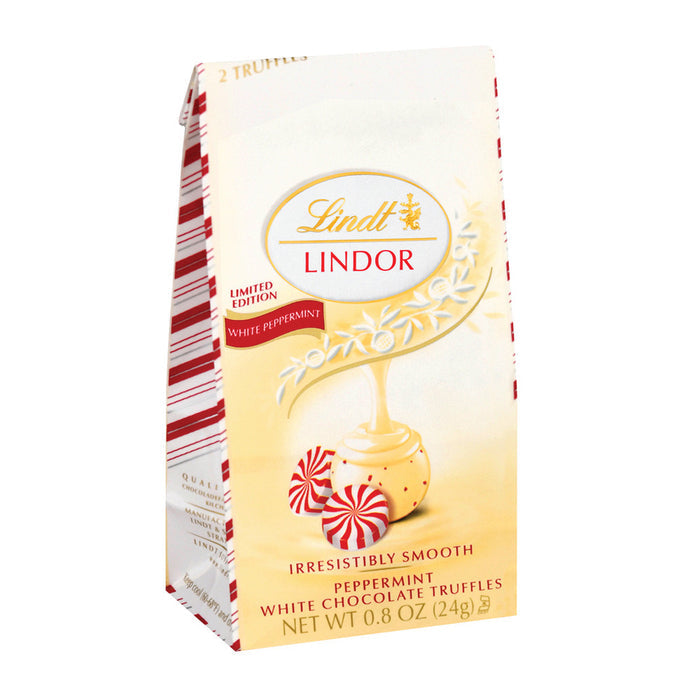 Lindt Lindor White Chocolate Peppermint Mini Truffles Pouch - 24 Count