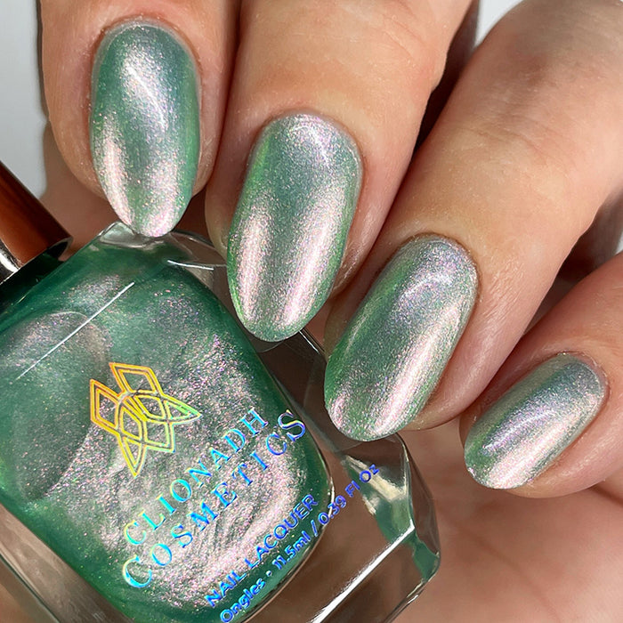 Close up of nails done with Lineage nail lacquer on fair skin tone.