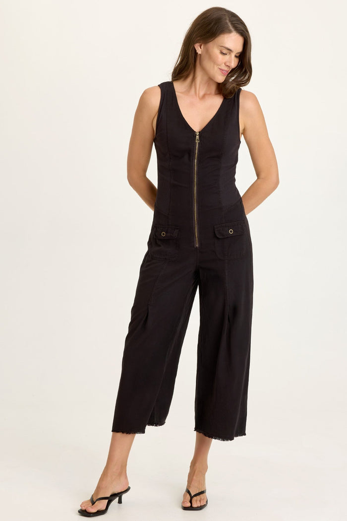 Wearables Linette Twill Zip-Up V-Neck Jumpsuit