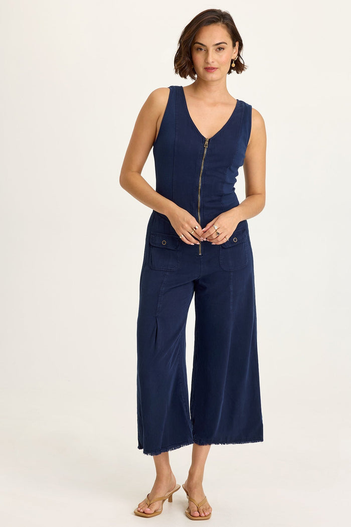 Wearables Linette Twill Zip-Up V-Neck Jumpsuit