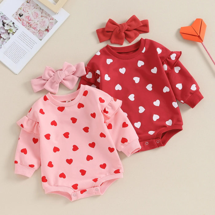 LITTLE HEARTS Ruffle Long-Sleeve Onesie