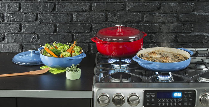 Lodge EC3CC33 Enameled Cast Iron Covered Casserole 3.6 Quart Blue