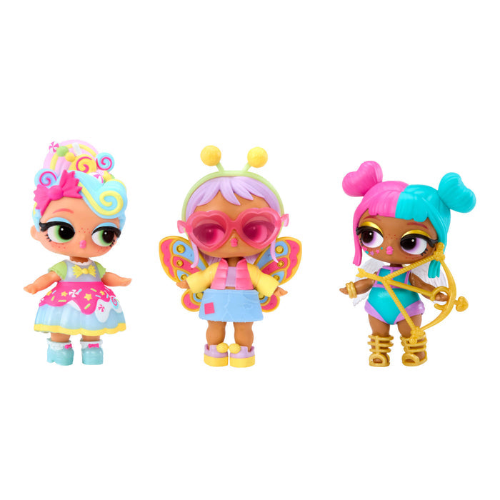 Three colorful tots on a on a white background