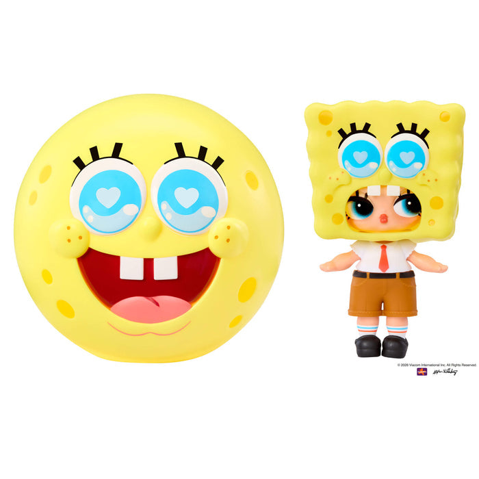 Tot with SpongeBob’s face next to packaging with SpongeBob’s face on a white background.