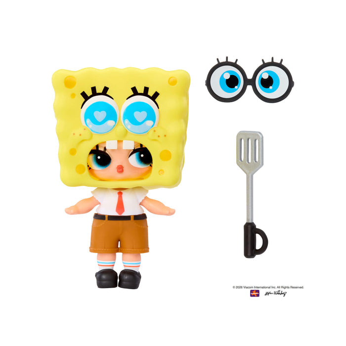 Tot with SpongeBob’s head next to funny glasses and a spatula on a white background