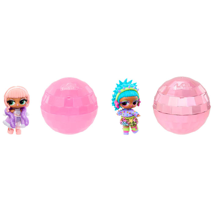 Two dolls with two pink balls - one shiny-on a white background