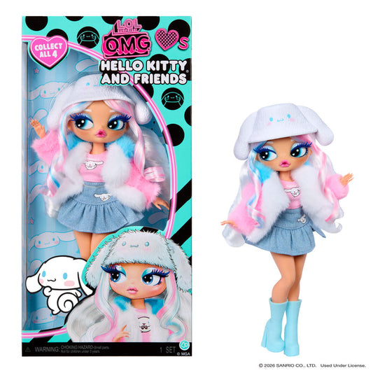 Cinnamoroll doll with Hello Kitty and Friends packaging