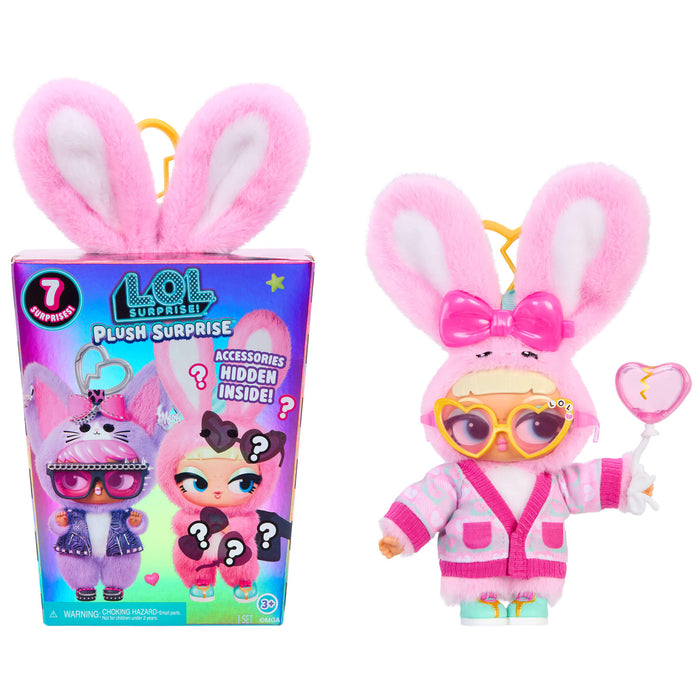 Plush toy with bunny ears and packaging for L.O.L. Surprise!