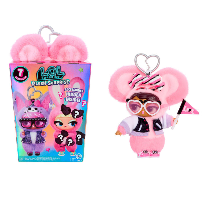 Plush toy with packaging featuring 'LOL Surprise' branding on a white background