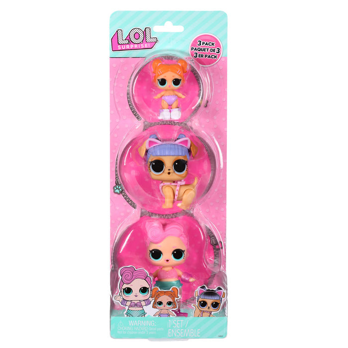 Packaged set of three LOL Surprise dolls on a white background