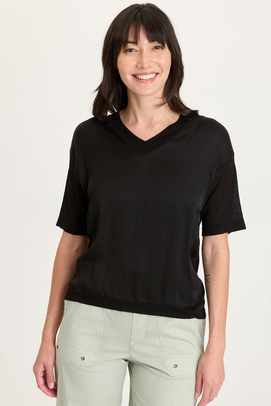 XCVI Lottie Satin/Knit V-Neck Top