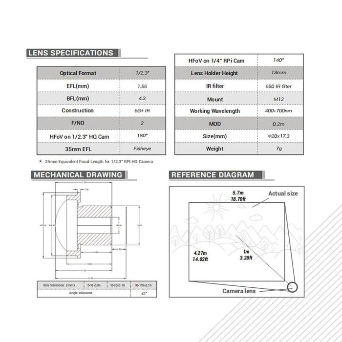 M12 Lens - 180-Degree Fisheye with Raspberry Pi HQ Camera Adapter by Arducam - The Pi Hut