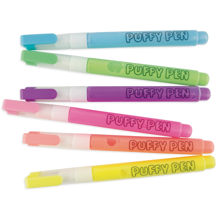 Collection of all 6 Couple coloring with OOLY Magic Puffy Neon Pens against white background