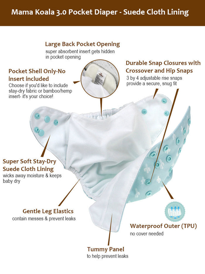 Mama Koala 3.0 Pocket Diaper - Suede Cloth Lining, Snap
