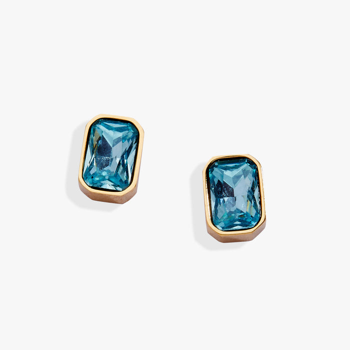 March Emerald-Cut Birthstone Stud