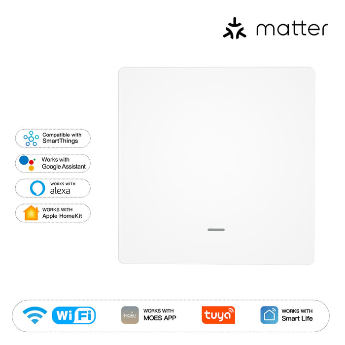 Matter WiFi Smart Push Button Light Switch App Control Neutral Wire Required EU Version
