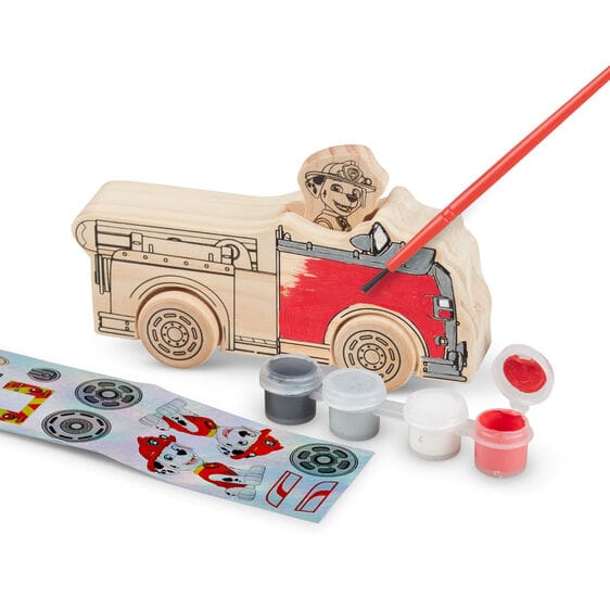 MELISSA & DOUG Paw Patrol Wooden Craft Kit Vehicles: Chase and his police car, Marshall and his fire engine, and Skye and her helicopter with paint and shiny foil stickers - 33266 ebuystt