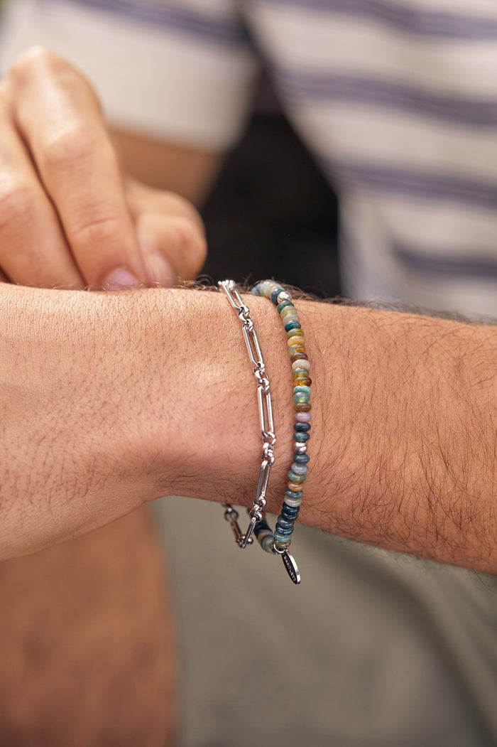 Men's Gemstone Stretch Disc Bracelet