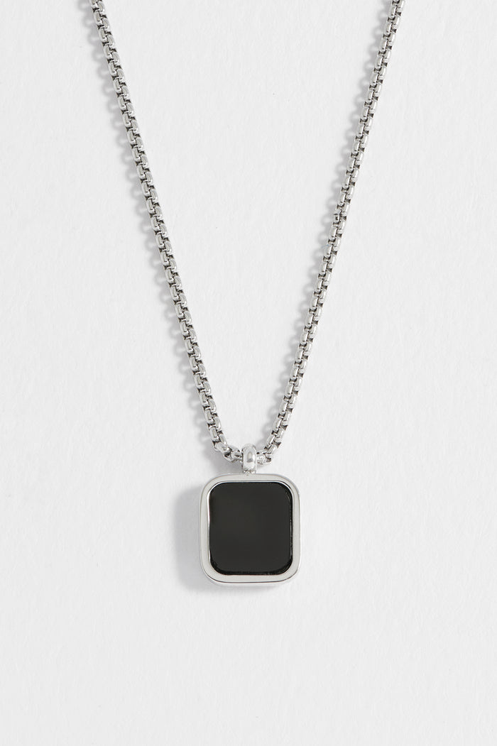 Men's Square Gemstone Pendant Necklace