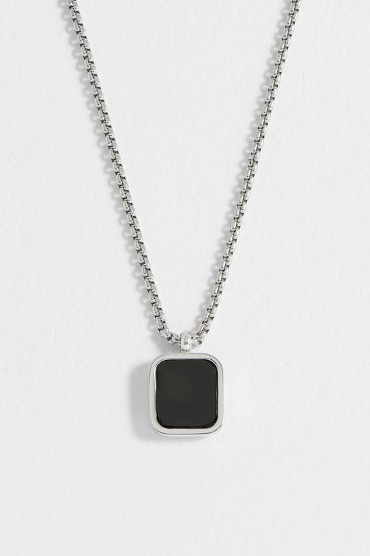 Men's Square Gemstone Pendant Necklace