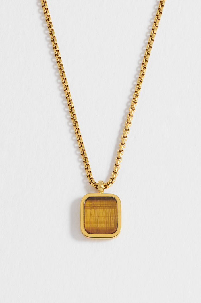 Men's Square Gemstone Pendant Necklace