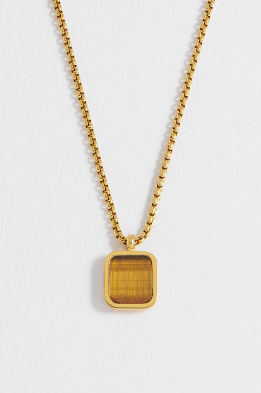 Men's Square Gemstone Pendant Necklace