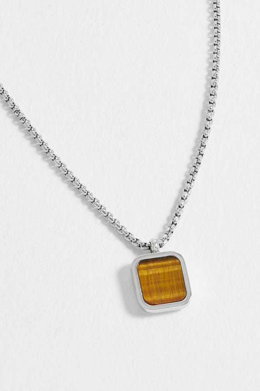 Men's Square Gemstone Pendant Necklace