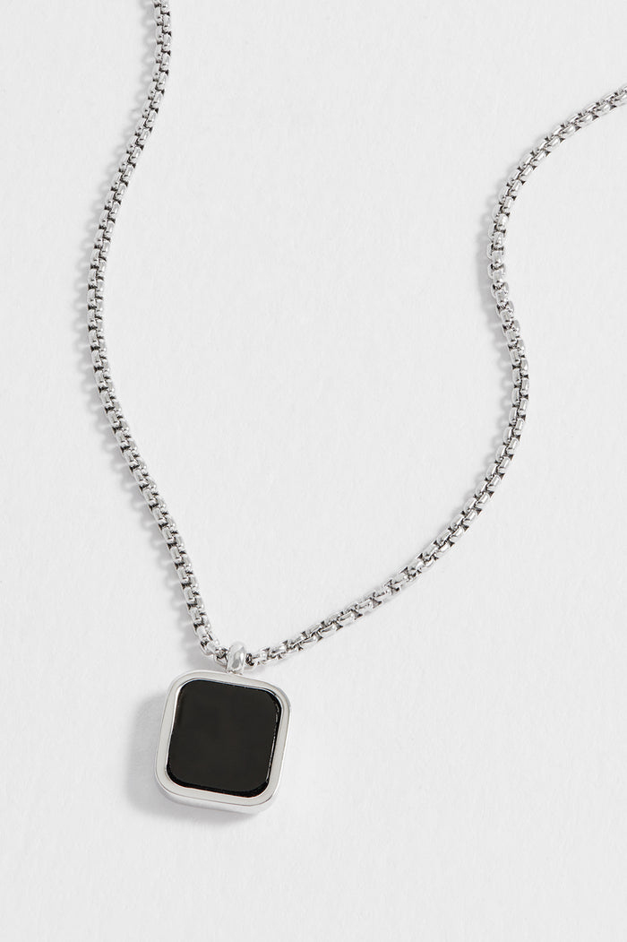 Men's Square Gemstone Pendant Necklace