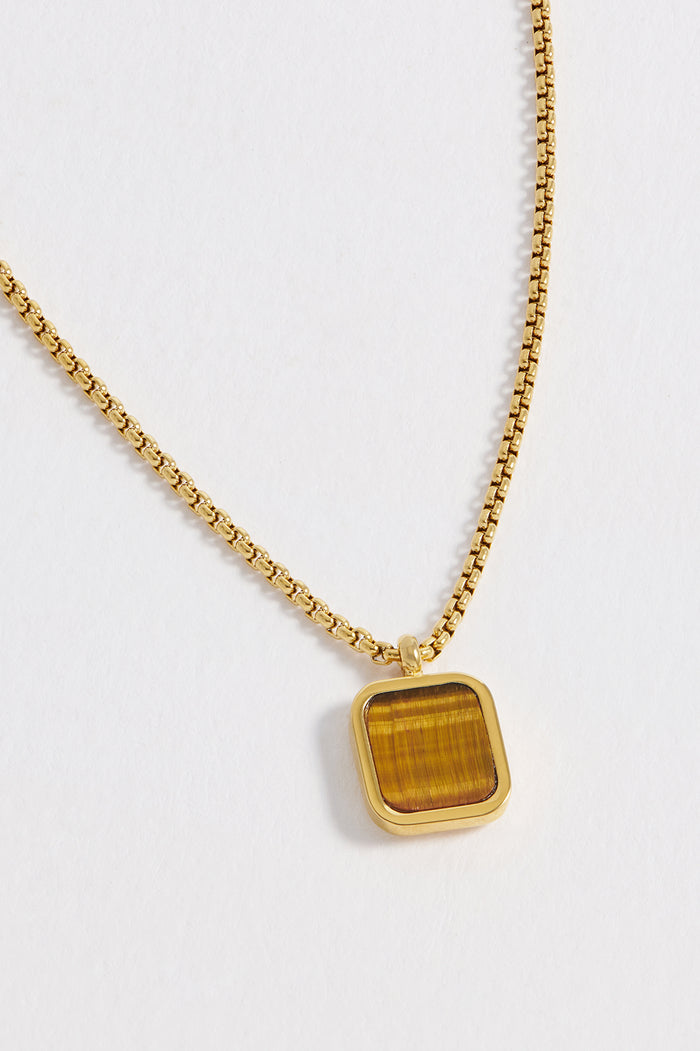 Men's Square Gemstone Pendant Necklace