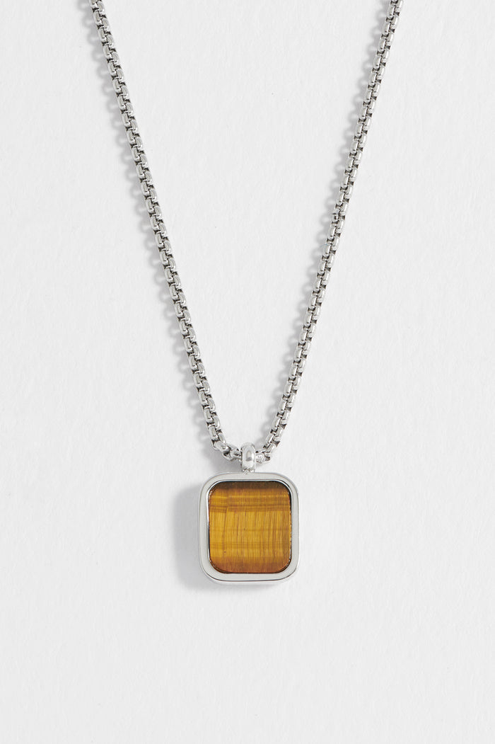 Men's Square Gemstone Pendant Necklace
