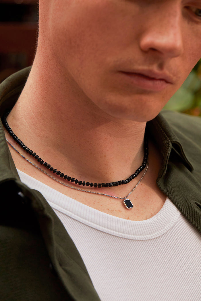 Men's Square Gemstone Pendant Necklace