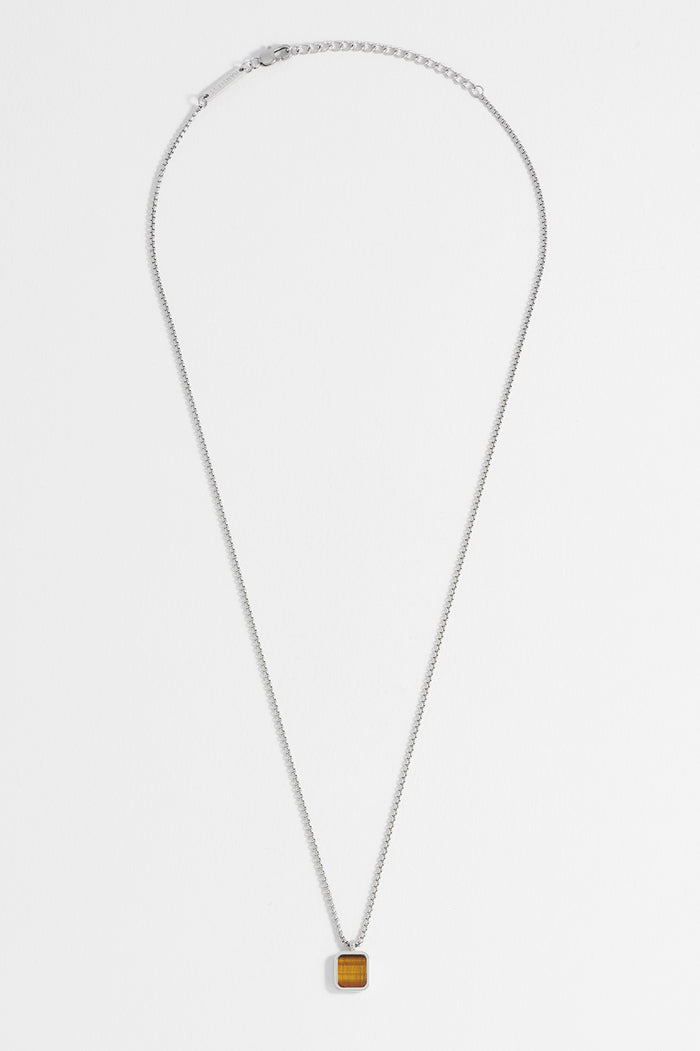 Men's Square Gemstone Pendant Necklace