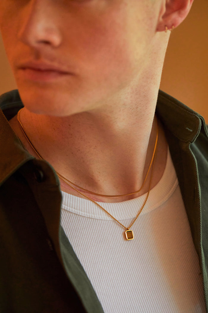 Men's Square Gemstone Pendant Necklace