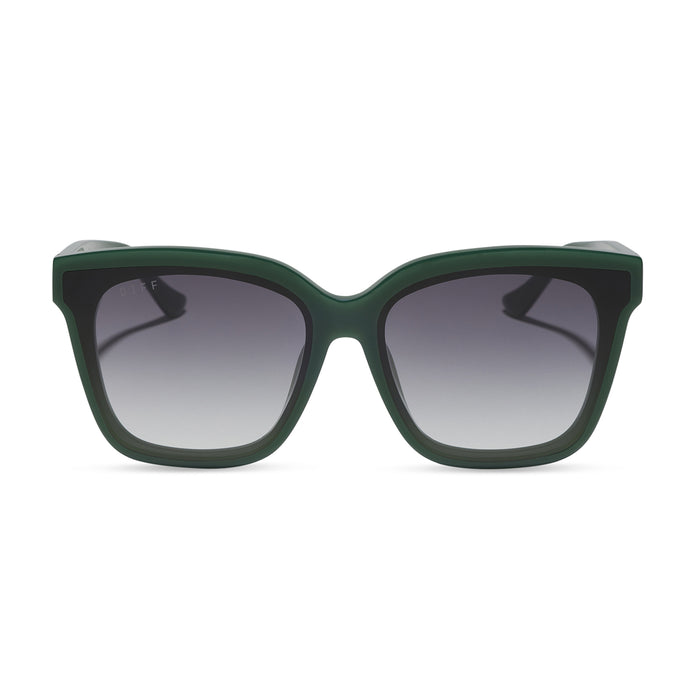 diff eyewear featuring the meredith ii square oversized sunglasses with a fairway green acetate frame and grey gradient lenses front view