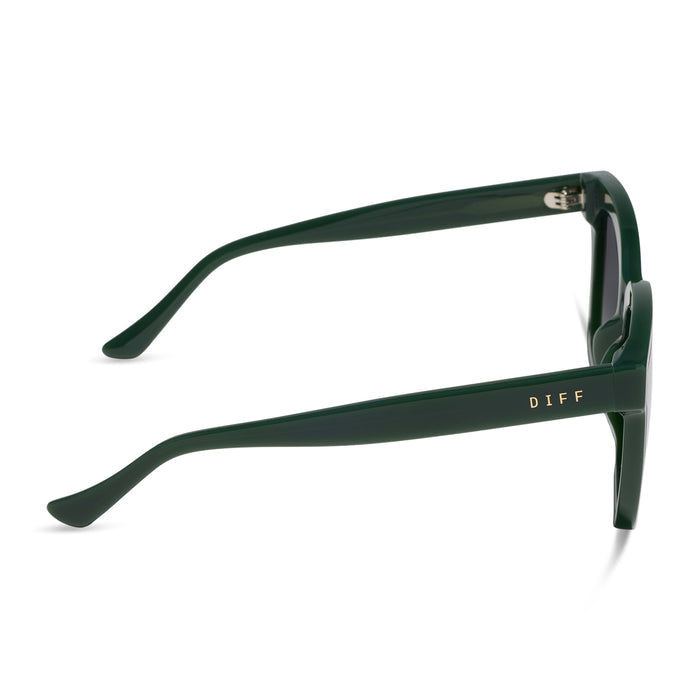 diff eyewear featuring the meredith ii square oversized sunglasses with a fairway green acetate frame and grey gradient lenses side view