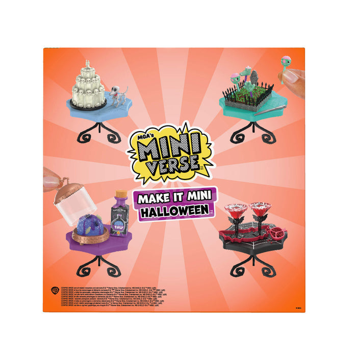 Four products on a orange burst with text  Mini Verse Make it Halloween