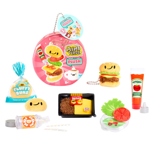 Collection of mini plush toys and related items on a white background