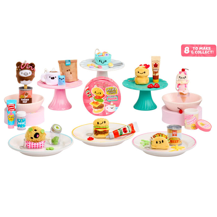 Collection of mini toy figures on stands with a white background