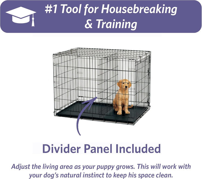 MidWest iCrate 36in Folding Metal Dog Crate With Divider Panel For Intermediate Dog Breed